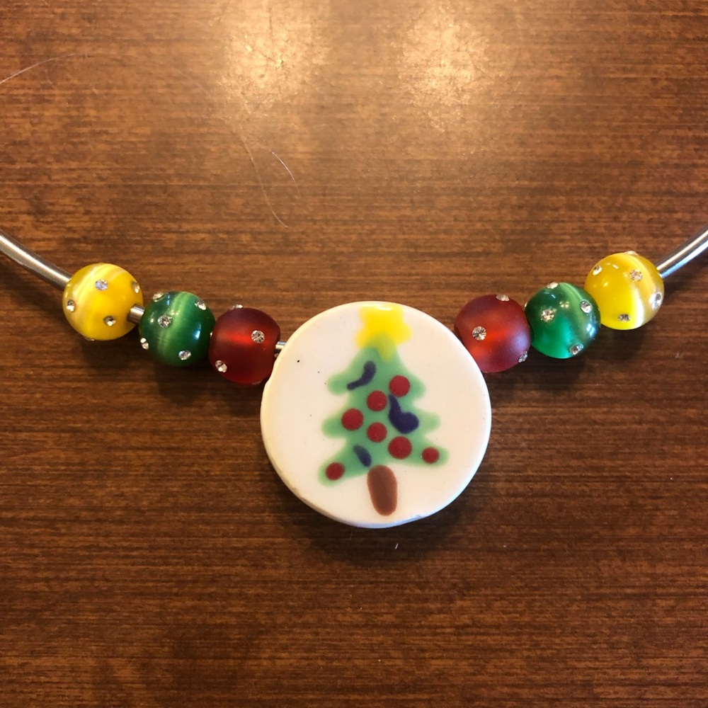 Ceramic Christmas Tree Pendant for Necklace